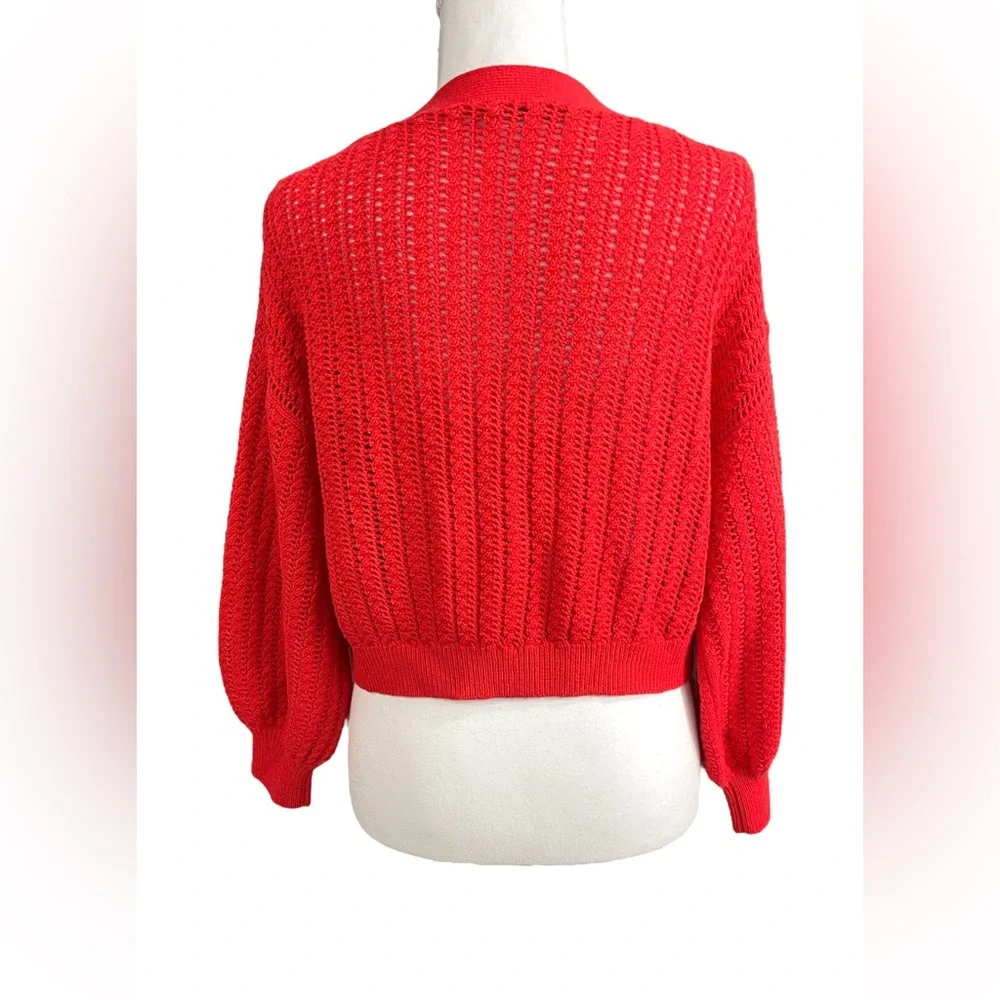 Alice + Olivia Red Windsor Deep V-Neck Slouchy Knitted Cardigan Sweater Wool XS - Picture 12 of 16